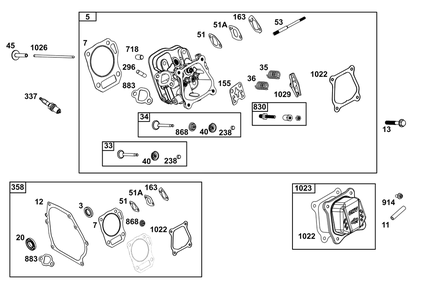 Cylinder Head Group Diagram and Parts List for 100000 - 19Z999 Briggs and Stratton Engine